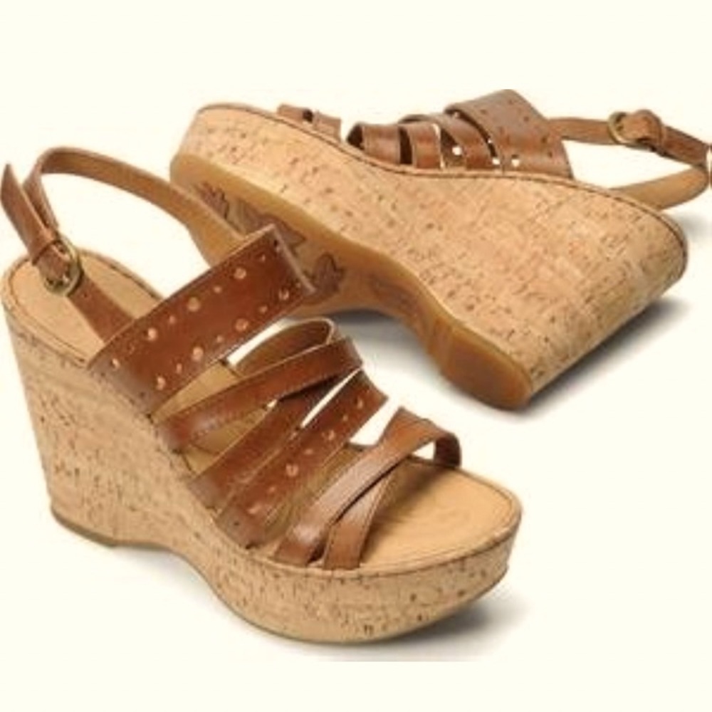 BORN Marlys leather and cork wedge sandals
